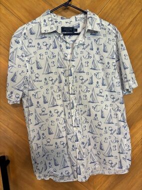 Vineyard Vines White Short-Sleeve Nautical Print Button-Down Shirt